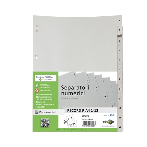 [D25668] SEPARATORE NUMERICO 1-12 PPL 21X29,7 RECORD RA4 1-12 SEI