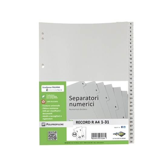 [D25669] SEPARATORE NUMERICO 1-31 PPL 21X29,7 RECORD RA4 1-31 SEI