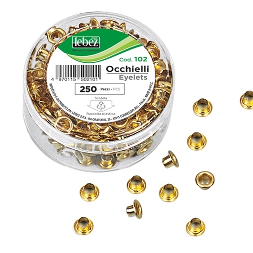 [D25863] SCATOLA 250 OCCHIELLI OTTONE PER OCCHIELLATRICE DIAM.5MM