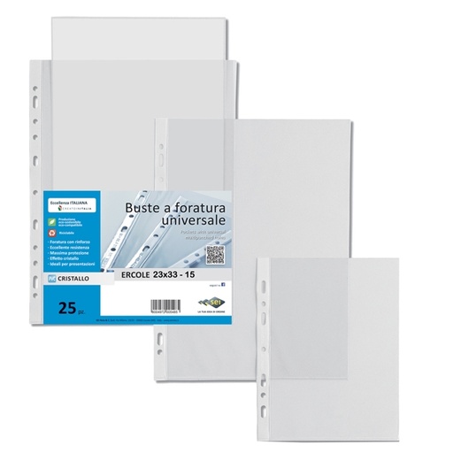 [D25994] 25 BUSTE FORATE 23X33-15 ERCOLE PVC SEI ROTA