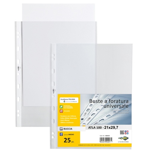 [D26003] 25 buste forate ATLA 100 BA medio 21x29,7cm SEI ROTA