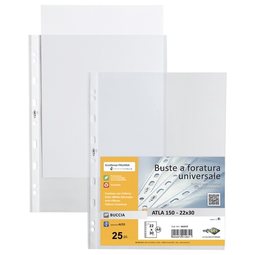 [D26024] 25 buste forate ATLA 150 BA 22x30cm pesanti SEI ROTA