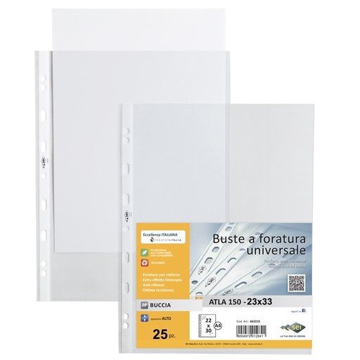 [D26028] 25 buste forate ATLA 150 BA 23x33cm pesanti SEI ROTA