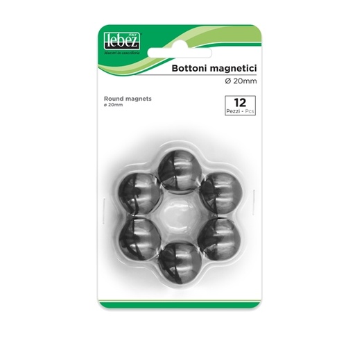 [D26282] BLISTER 12 MAGNETI MR-20 NERO DIAM.20MM