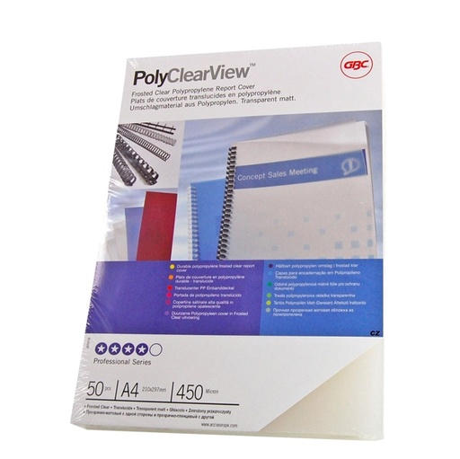 [D26965] Scatola 100 copertine PolyClear View A4 300micron ppl neutro trasp.opaco GBC