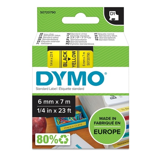 [D27844] NASTRO DYMO TIPO D1 (6MMX7MT) NERO/GIALLO 436180