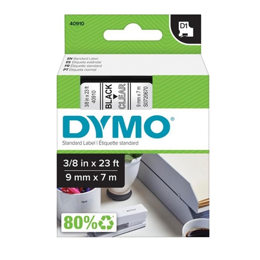 [D27845] NASTRO DYMO TIPO D1 (9MMX7M) NERO/TRASPARENTE 409100