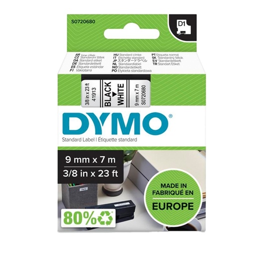 [D27846] NASTRO DYMO TIPO D1 (9MMX7M) NERO/BIANCO 409130