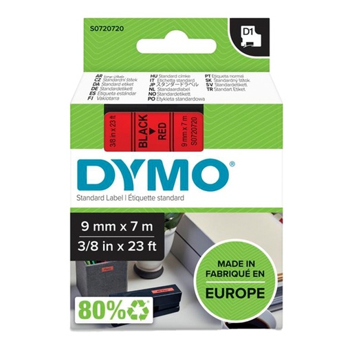 [D27850] NASTRO DYMO TIPO D1 (9MMX7M) NERO/ROSSO 409170