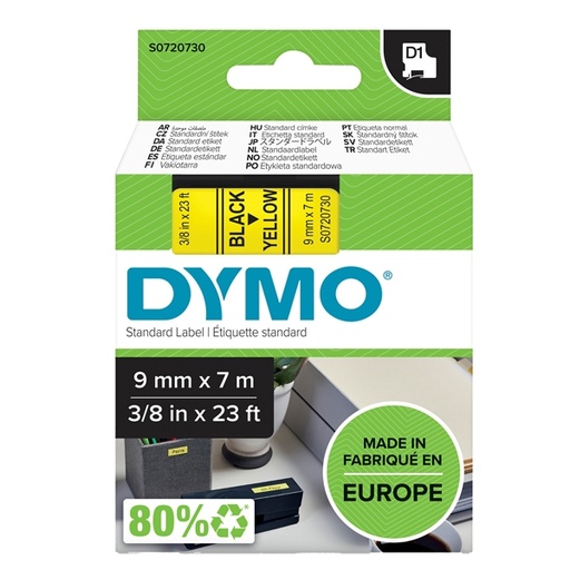 [D27851] NASTRO DYMO TIPO D1 (9MMX7M) NERO/GIALLO 409180