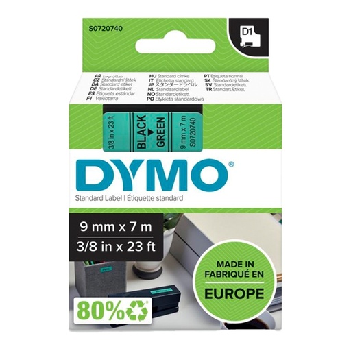 [D27853] NASTRO DYMO TIPO D1 (9MMX7M) NERO/VERDE 409190