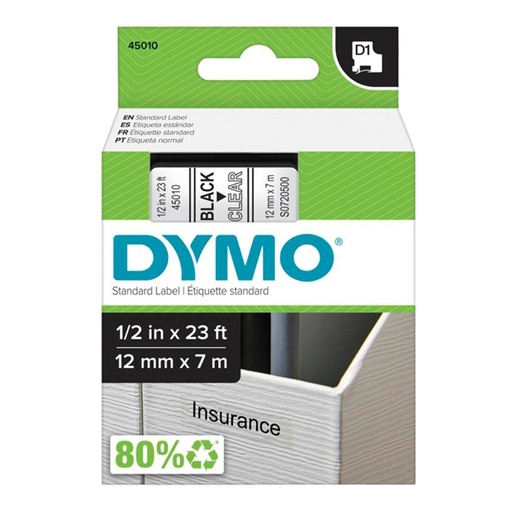 [D27858] NASTRO DYMO TIPO D1 (12MMX7M) NERO/TRASPARENTE 450100