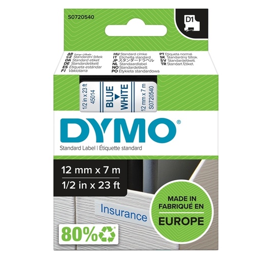 [D27862] NASTRO DYMO TIPO D1 (12MMX7M) BLU/BIANCO 450140