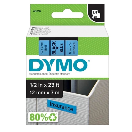[D27867] NASTRO DYMO TIPO D1 (12MMX7M) NERO/BLU 450160