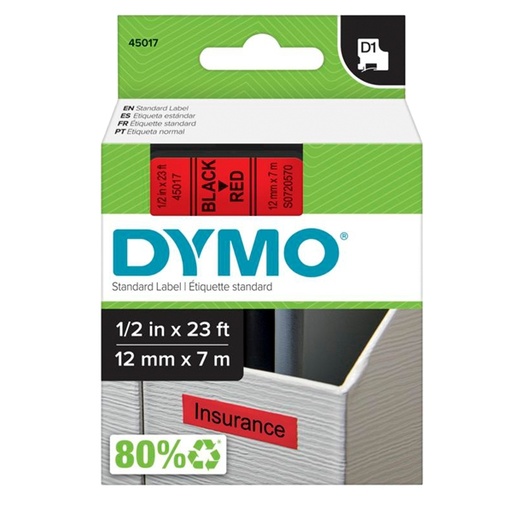 [D27868] NASTRO DYMO TIPO D1 (12MMX7M) NERO/ROSSO 450170