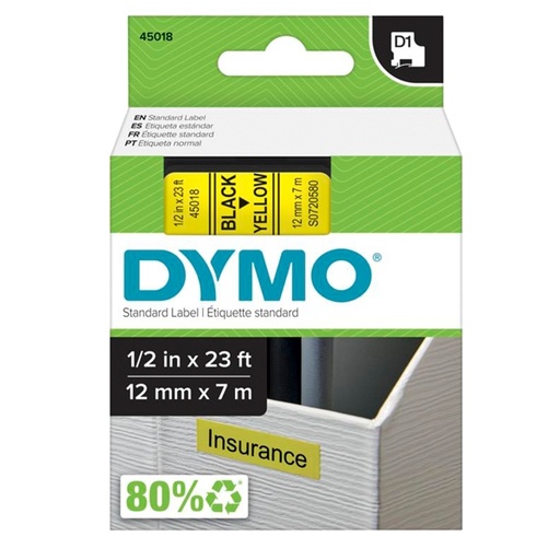 [D27869] NASTRO DYMO TIPO D1 (12MMX7M) NERO/GIALLO 450180