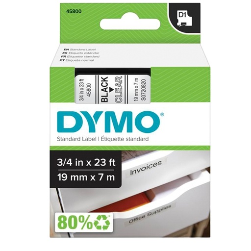 [D27876] NASTRO DYMO TIPO D1 (19MMX7MT) NERO/TRASPARENTE 458000