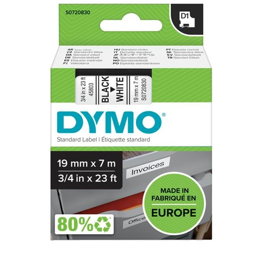 [D27879] NASTRO DYMO TIPO D1 (19MMX7MT) NERO/BIANCO 458030