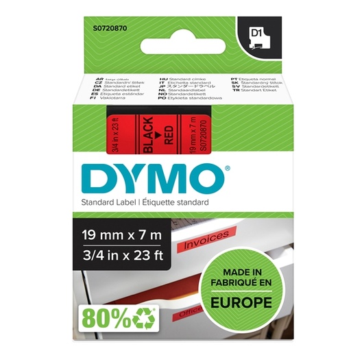 [D27883] NASTRO DYMO TIPO D1 (19MMX7MT) NERO/ROSSO 458070