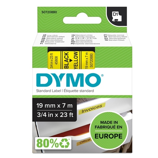 [D27884] NASTRO DYMO TIPO D1 (19MMX7MT) NERO/GIALLO 458080