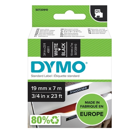 [D27887] NASTRO DYMO TIPO D1 (19MMX7MT) BIANCO/NERO 458110