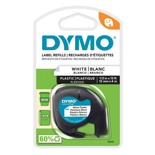 [D27936] NASTRO IN PLASTICA DYMO LETRATAG 12MMX4M BIANCO 912010