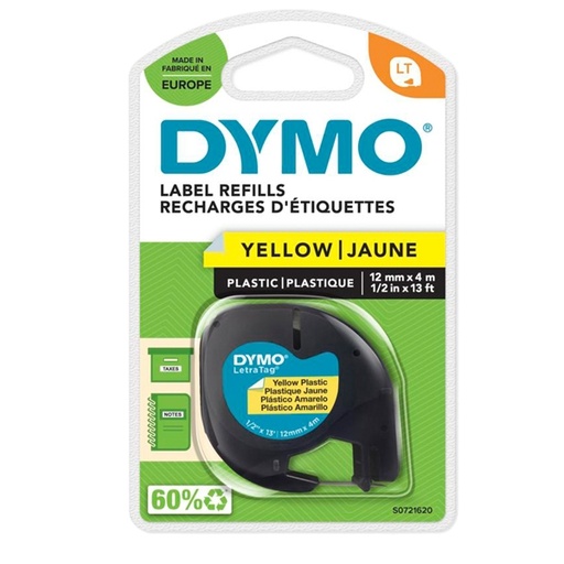 [D27937] NASTRO IN PLASTICA DYMO LETRATAG 12MMX4M GIALLO 912020