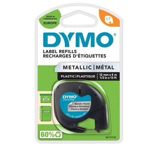 [D27943] NASTRO METALLICO DYMO LETRATAG 12MMX4M ARGENTO 912080