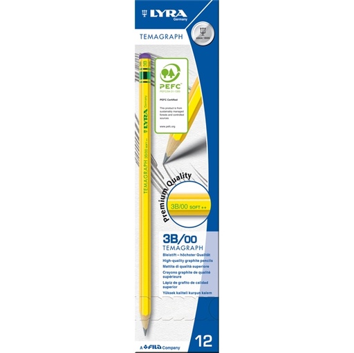 [D28054] SCATOLA 12 MATITE TEMAGRAPH 3B GRAFITE LYRA