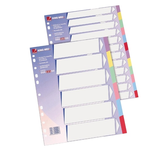 [D29179] Separatore in cartoncino neutro con 6 tasti colorati 225gr f.to A4 KING MEC