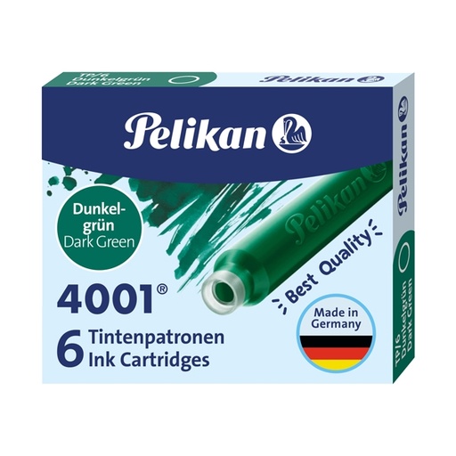 [D30485] SCATOLA 6 CARTUCCE INCHIOSTRO TP/6 VERDE SCURO PELIKAN 4001