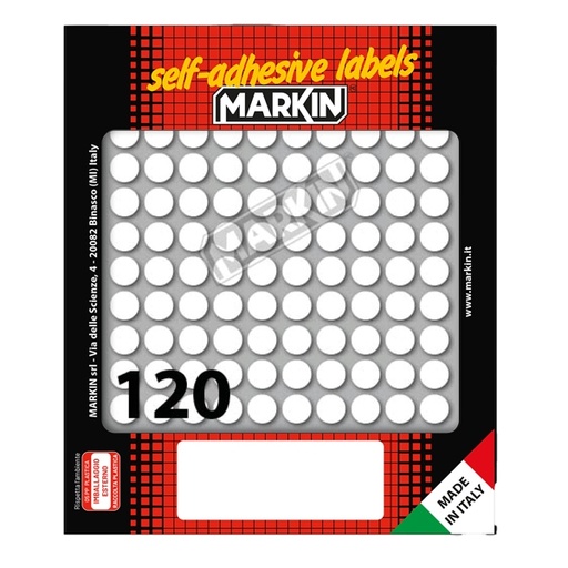 [D31063] Etichetta adesiva bianca tonda diam.10mm (10fogli x 120etichette) Markin
