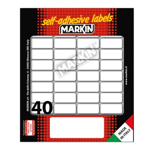 [D31086] Etichetta adesiva bianca 28x12mm (10fogli x 40etichette) Markin