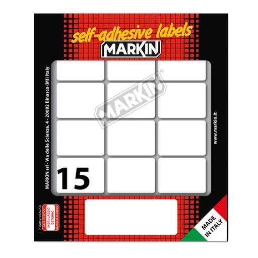 [D31093] Etichetta adesiva bianca 37x27mm (10fogli x 15etichette) Markin