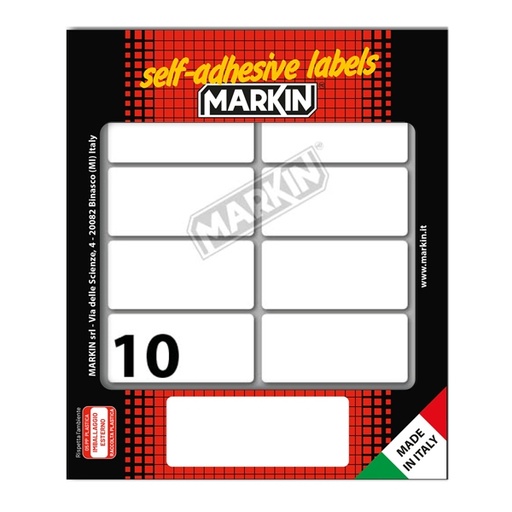 [D31109] Etichetta adesiva bianca 58x27mm (10fogli x 10etichette) Markin