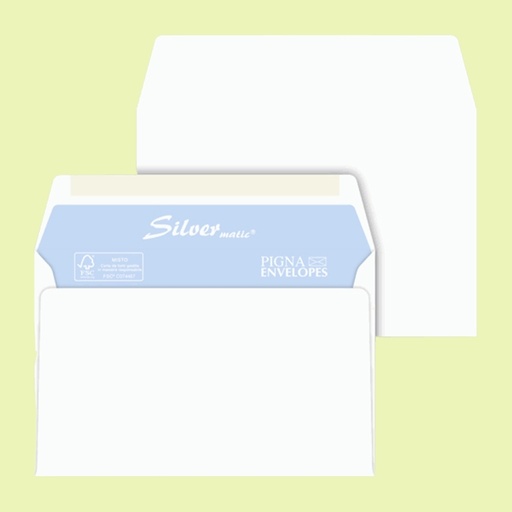 [D32067] 25 buste SILVER MATIC FSC(R) gommata bianca s/finestra 114x162mm 70gr Pigna
