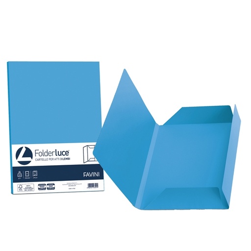 [D32665] 25 cartelline 3 lembi LUCE 200gr 24,5x34,5cm azzurro FAVINI
