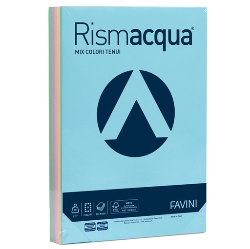 [D32715] Carta RISMACQUA 90gr A4 300fg mix 5 colori FAVINI
