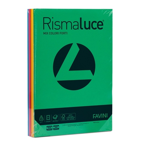 [D32733] Carta RISMALUCE 140gr A4 200fg mix 6 colori FAVINI
