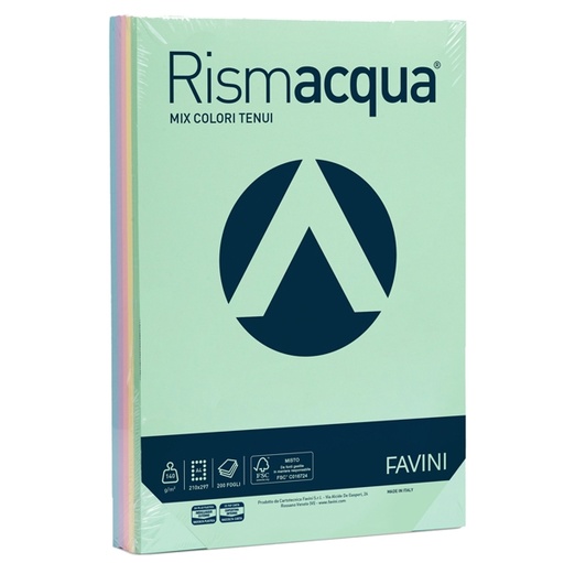 [D32749] Carta RISMACQUA 140gr A4 200fg mix 5 colori FAVINI