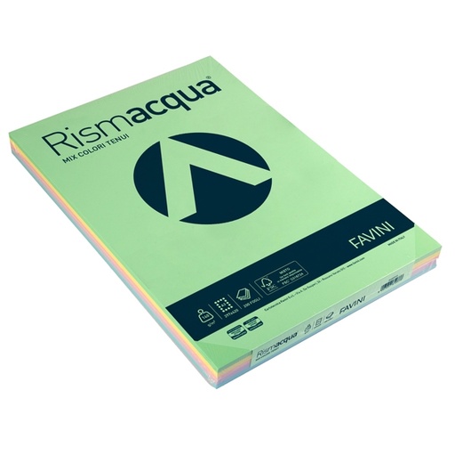 [D32750] Carta RISMACQUA 140gr A3 200fg mix 5 colori FAVINI