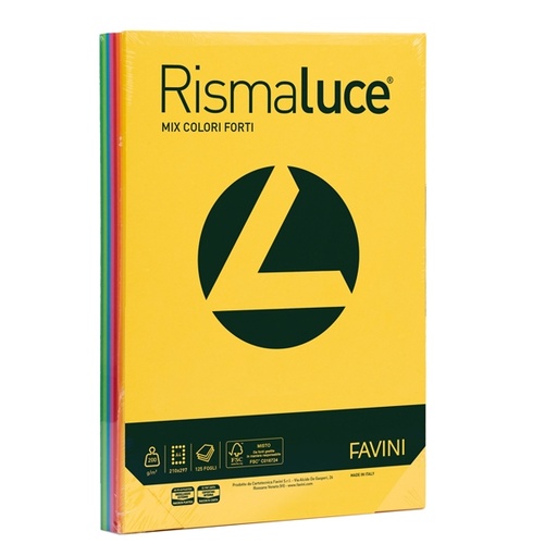 [D32767] Carta RISMALUCE 200gr A4 125fg mix 8 colori FAVINI
