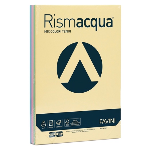 [D32789] Carta RISMACQUA 200gr A4 125fg mix 5 colori FAVINI