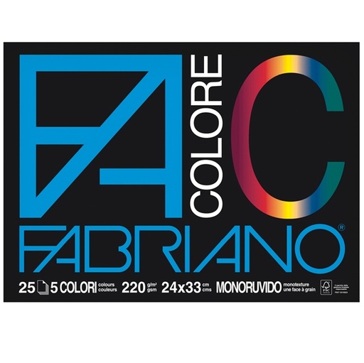 [D34947] BLOCCO FACOLORE (24X33CM) 25FG 220GR 5 COLORI FABRIANO