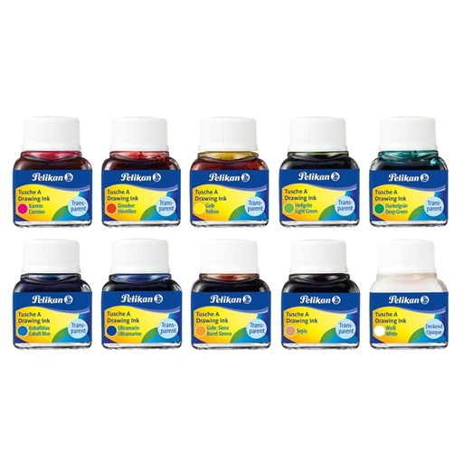 [D36341] INCHIOSTRO DI CHINA 523 COLORI ASSORTITI 10ML PELIKAN