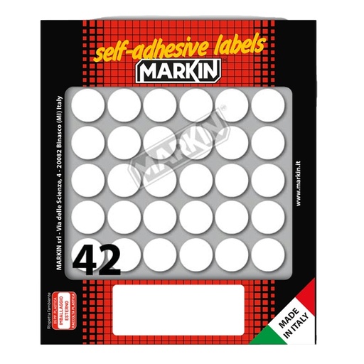 [D36373] Etichetta adesiva bianca tonda diam.18mm (10fogli x 42etichette) Markin