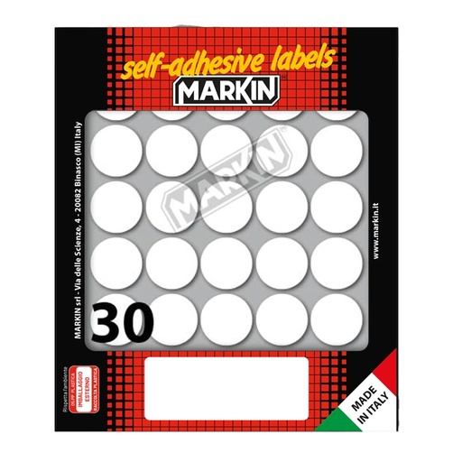 [D36374] Etichetta adesiva bianca tonda diam.22mm (10fogli x 30etichette) Markin