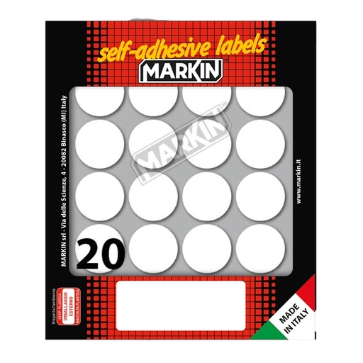 [D36375] Etichetta adesiva bianca tonda diam.27mm (10fogli x 20etichette) Markin