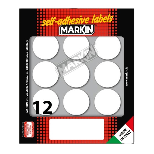 [D36376] Etichetta adesiva bianca tonda diam.34mm (10fogli x 12etichette) Markin