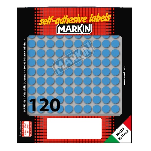 [D36379] Etichetta adesiva blu tonda diam.10mm (10fogli x 120etichette) Markin